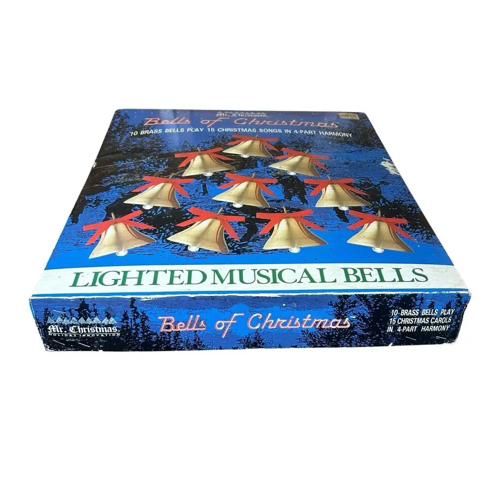 Vtg Mr Christmas Bells of Christmas 10 Lighted Brass Musical Bells 15 Songs 1991